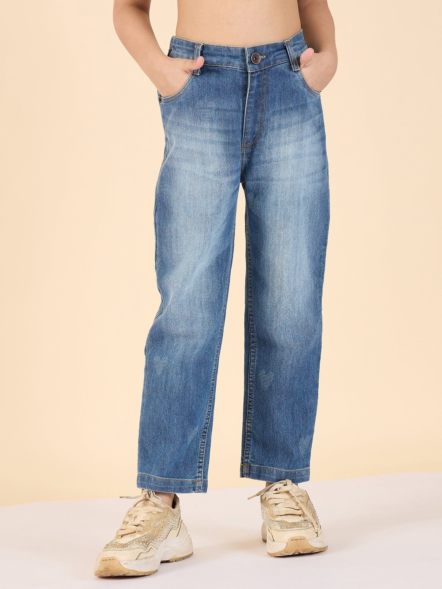 Girls Ankle Length Solid Jeans - Blue