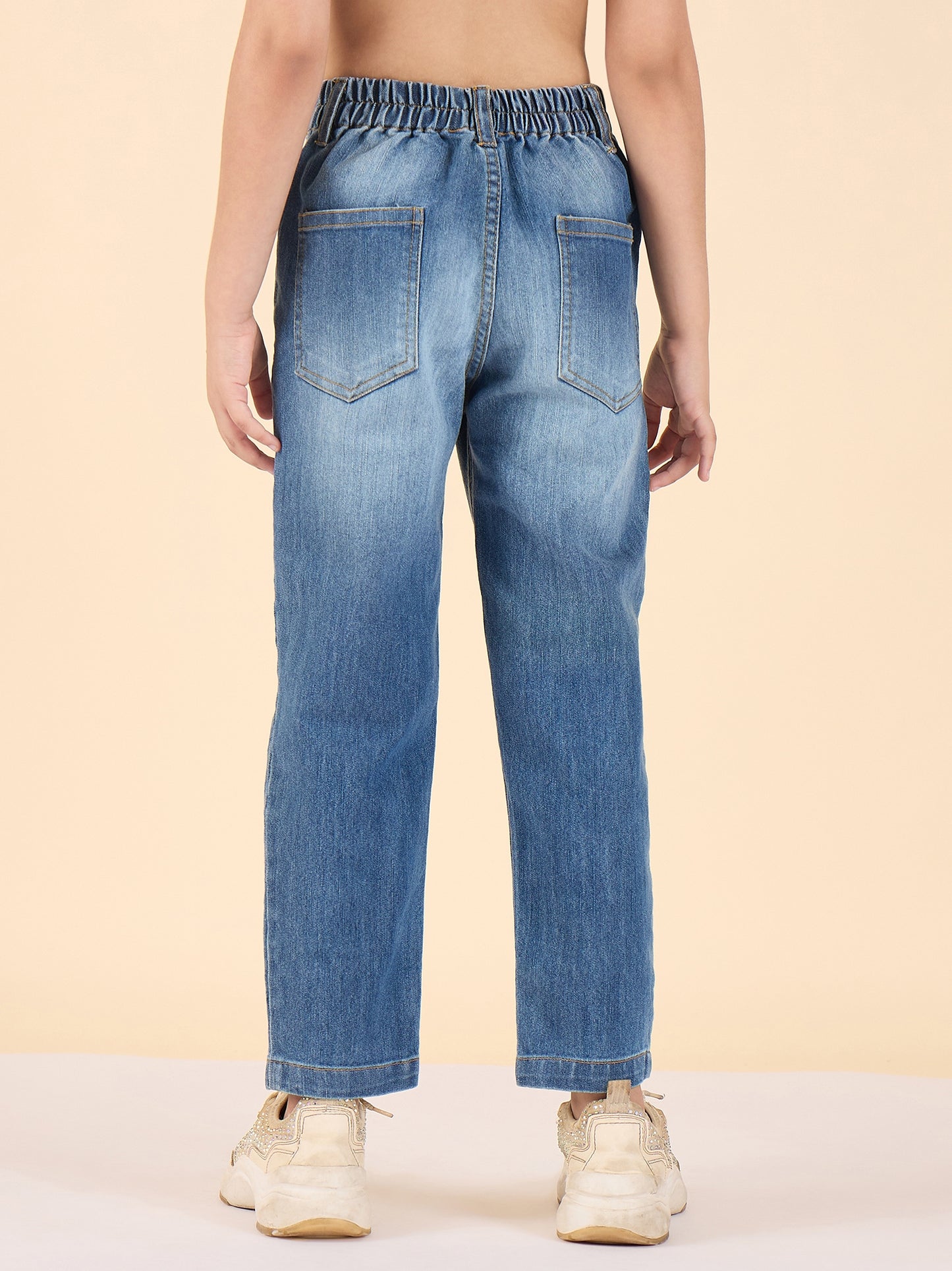 Girls Ankle Length Solid Jeans - Blue