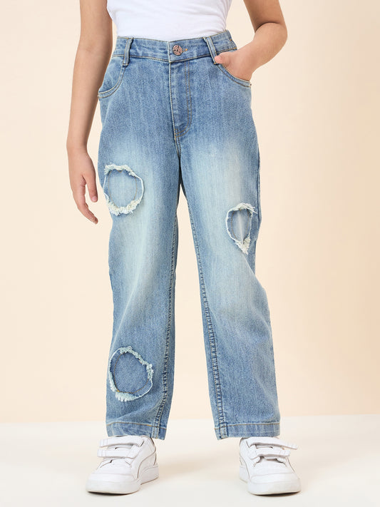 Girls Full Length Solid Jeans - Blue