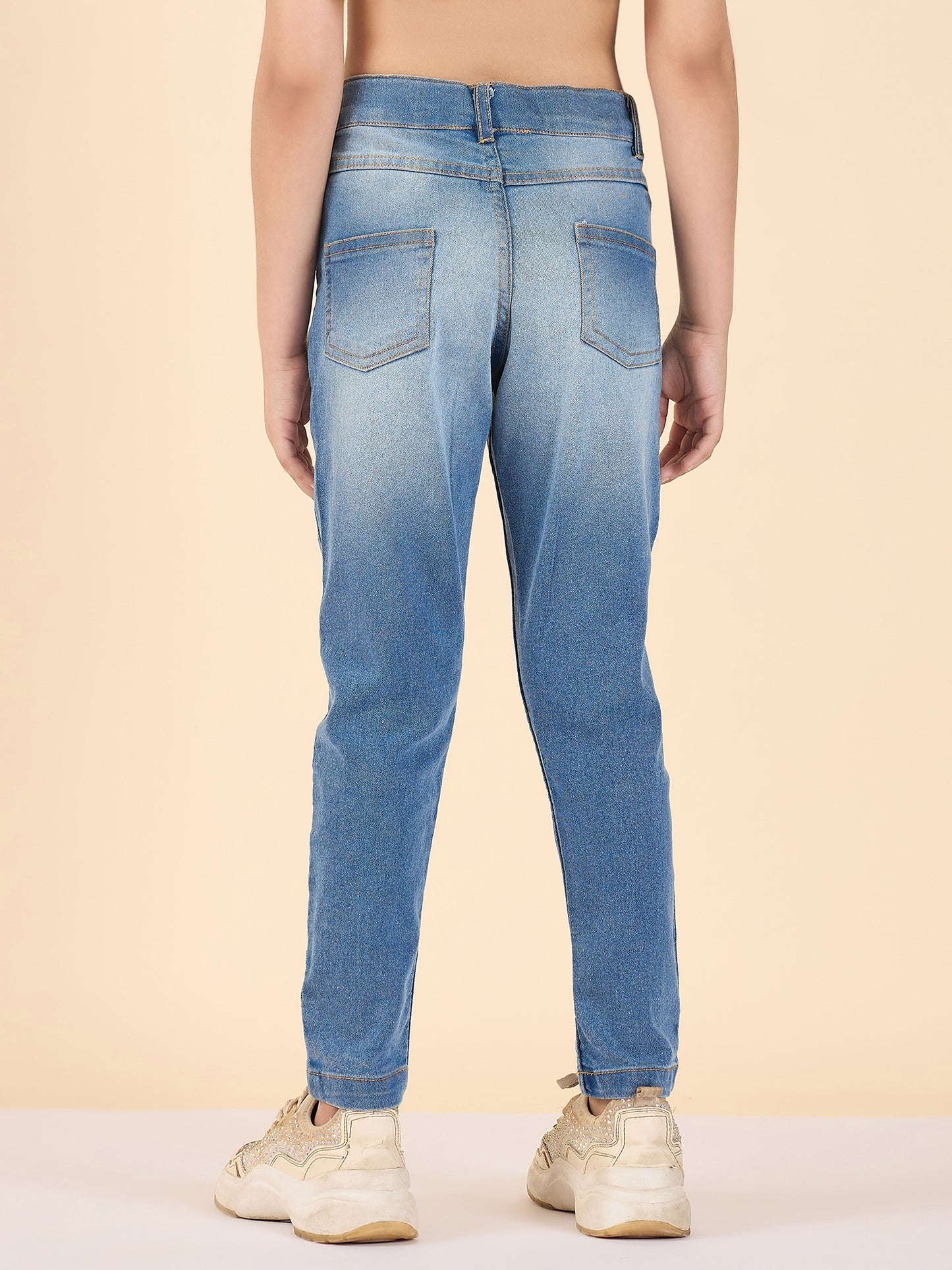 Girls Ankle Length Solid Jeans - Blue