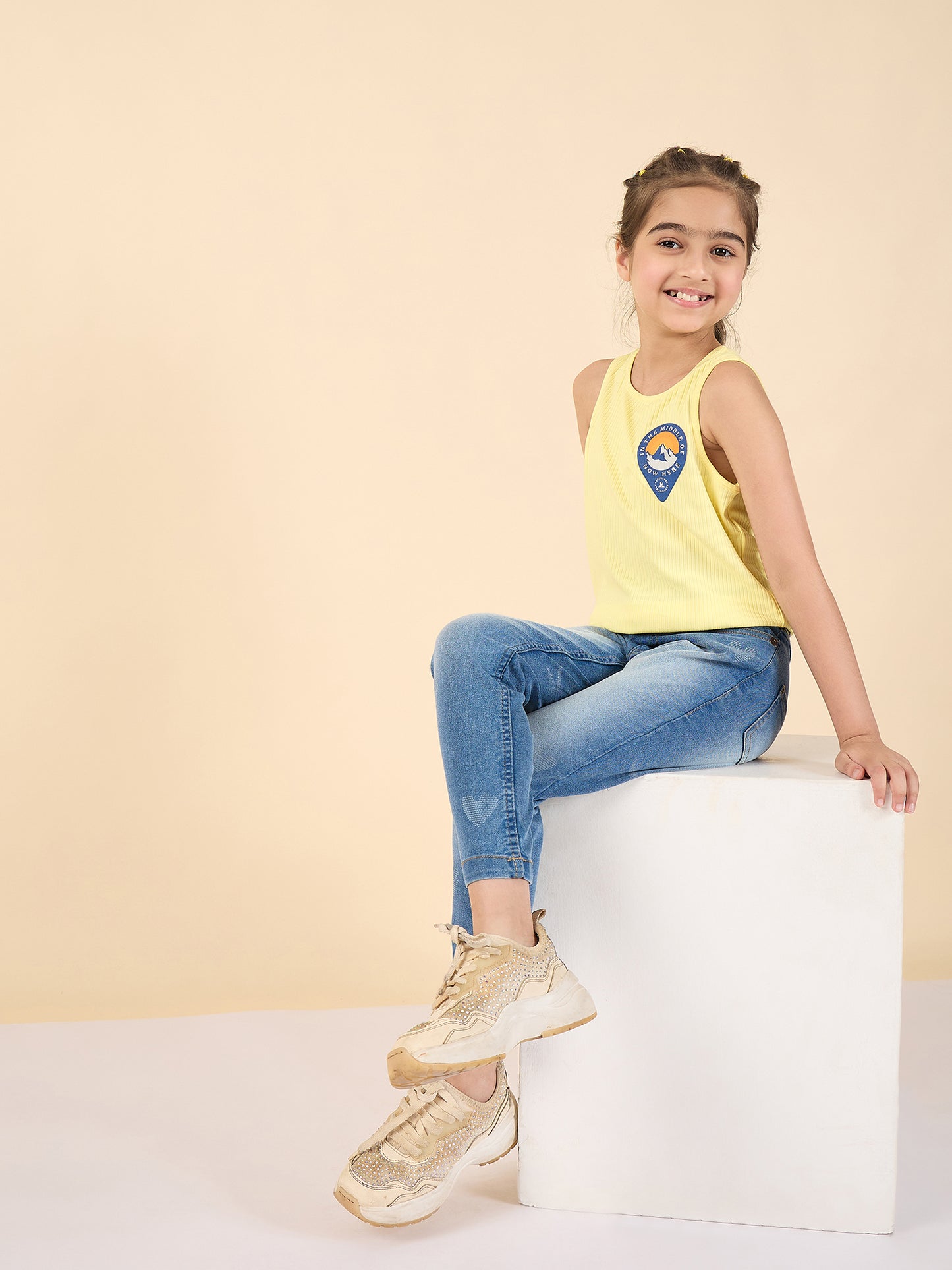 Girls Ankle Length Solid Jeans - Blue