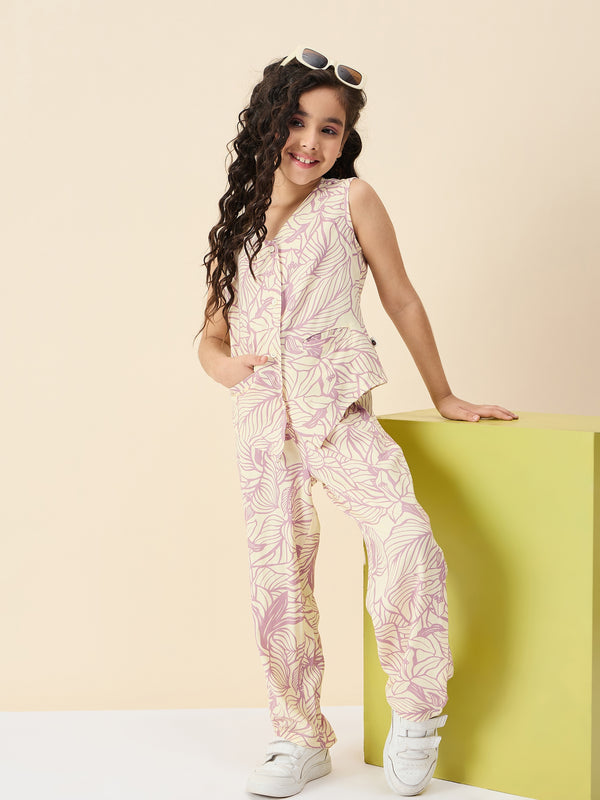 Girls Ankle Length All over Print Top With Pants - Lavender