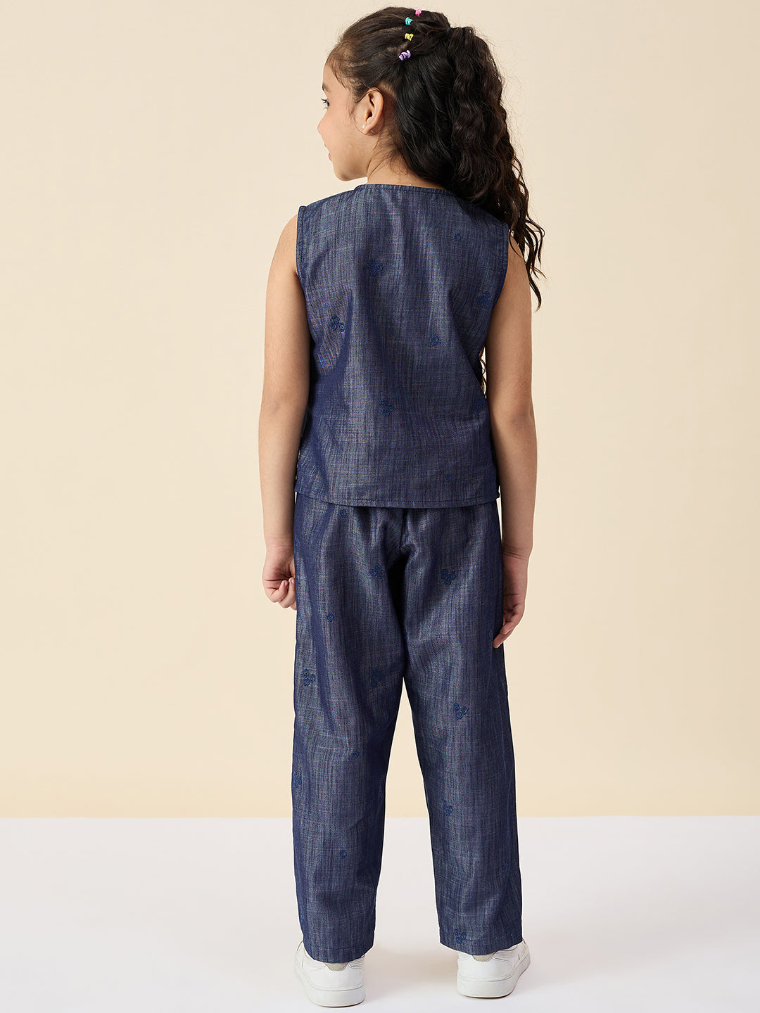 Girls Ankle Length Embroidery Top With Pants - Blue