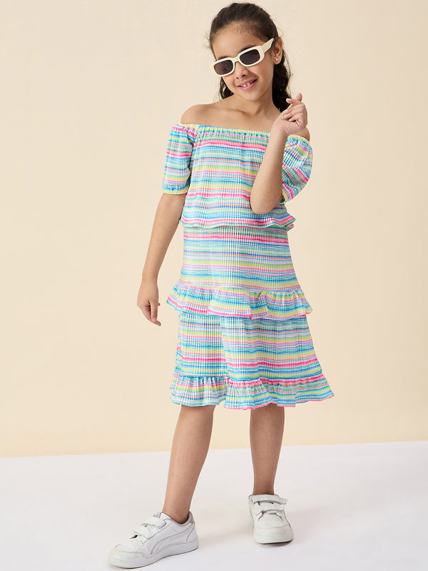 Girls Knee Length All over Print Dress - Multi