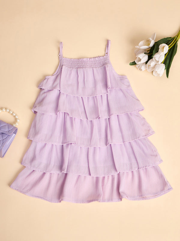 Girls Knee Length Solid Dress - Lavender