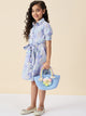 Girls Knee Length All over Print Dress - Blue