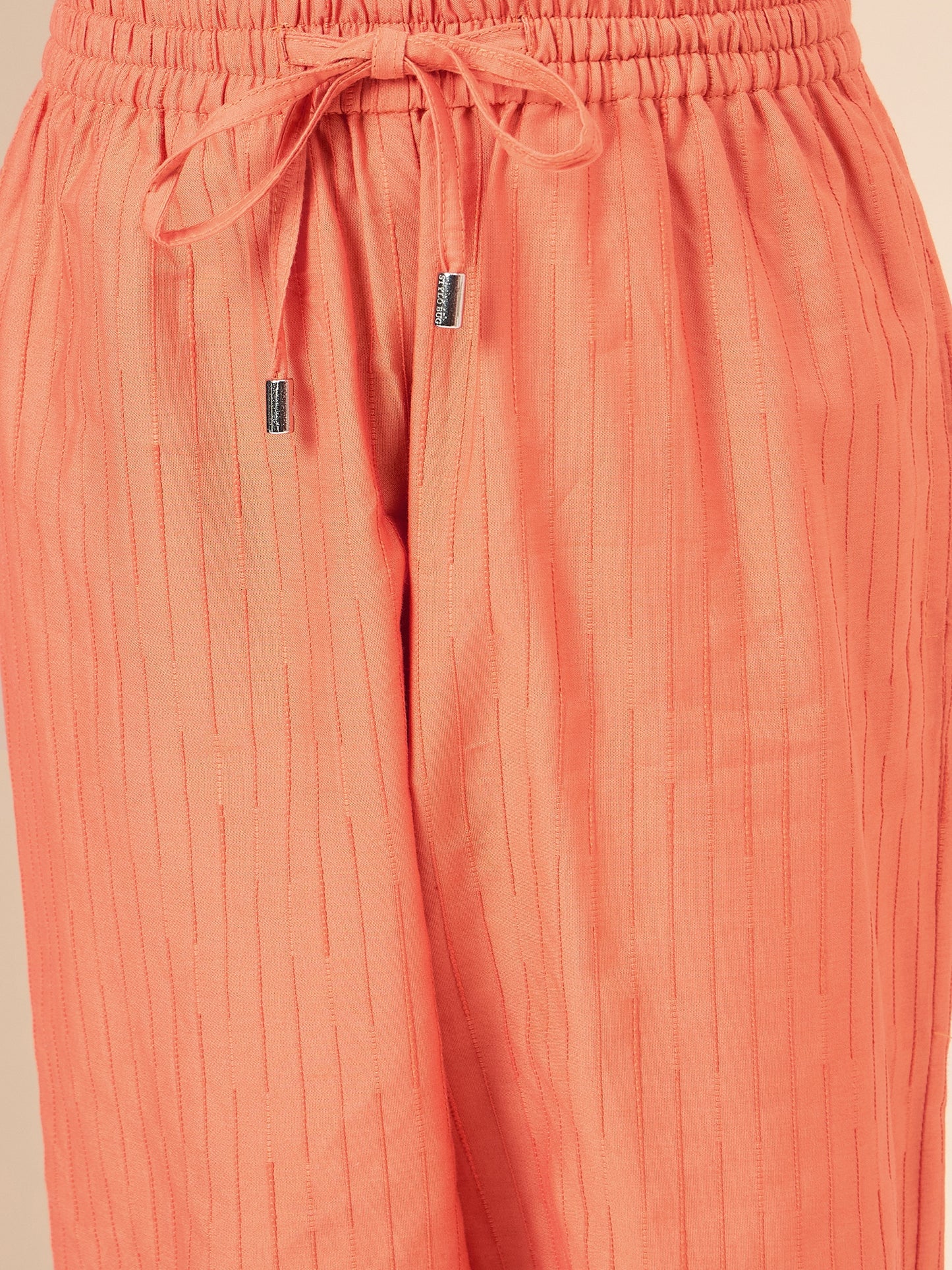 Girls Ankle Length Solid Top With Pants - Orange