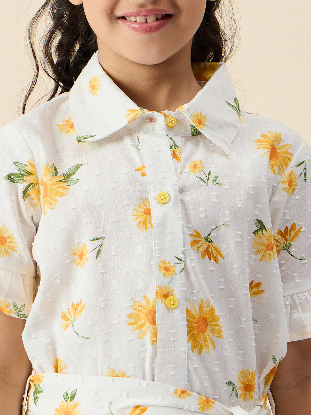 Girls Knee Length All over Print Dress - Yellow