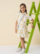 Girls Knee Length All over Print Dress - Yellow