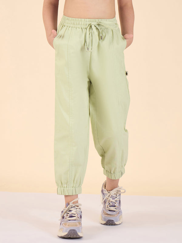 Girls Ankle Length Solid Cargo Pants - Green