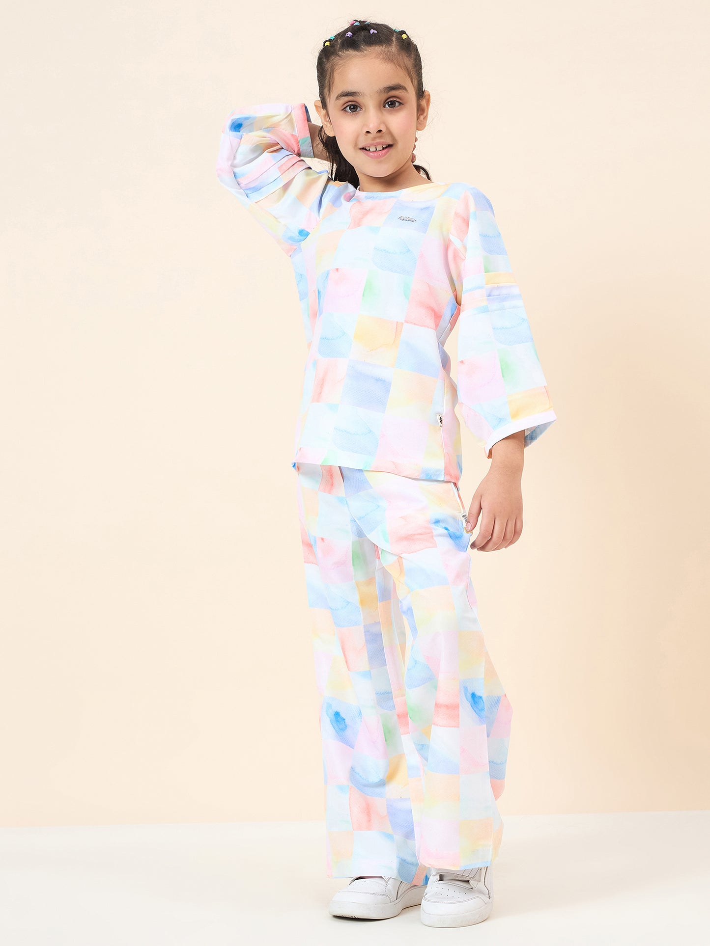 Girls Ankle Length All over Print Top With Pants - Multi