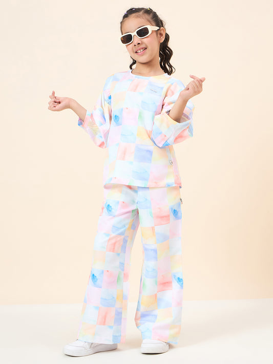 Girls Ankle Length All over Print Top With Pants - Multi