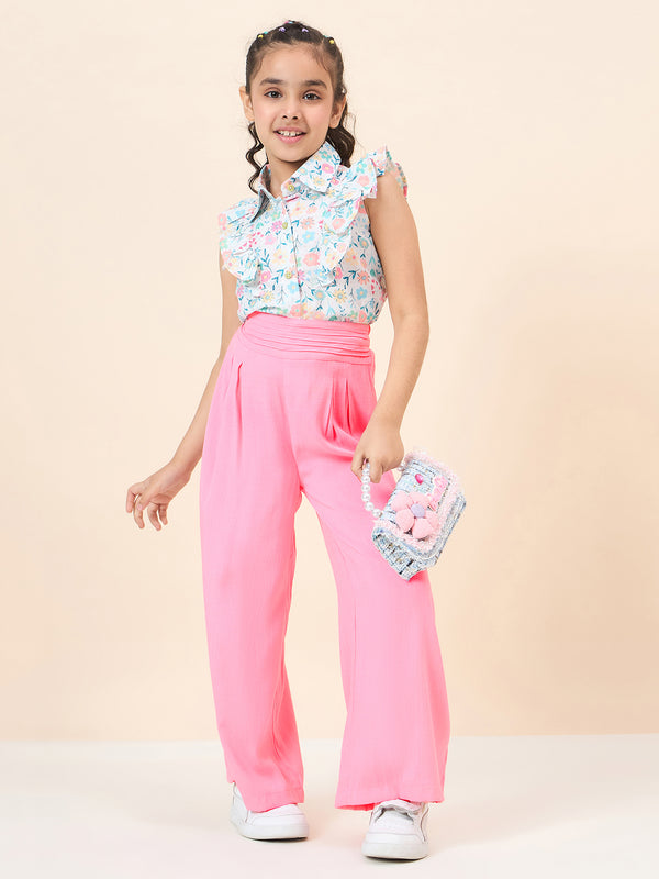 Girls Ankle Length All over Print Top With Pants - Multi