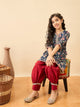 Girls Above Knee Printed Kurti Set - Blue