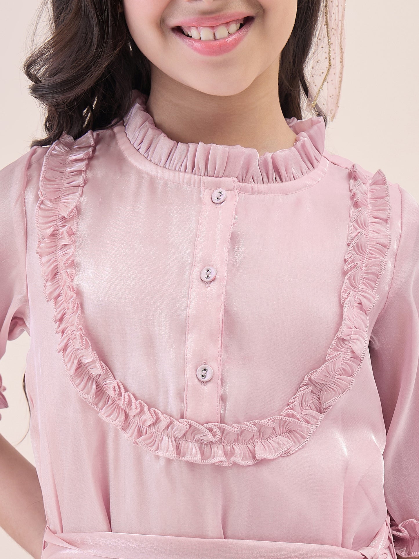 Girls Knee Length Solid Dress - Pink