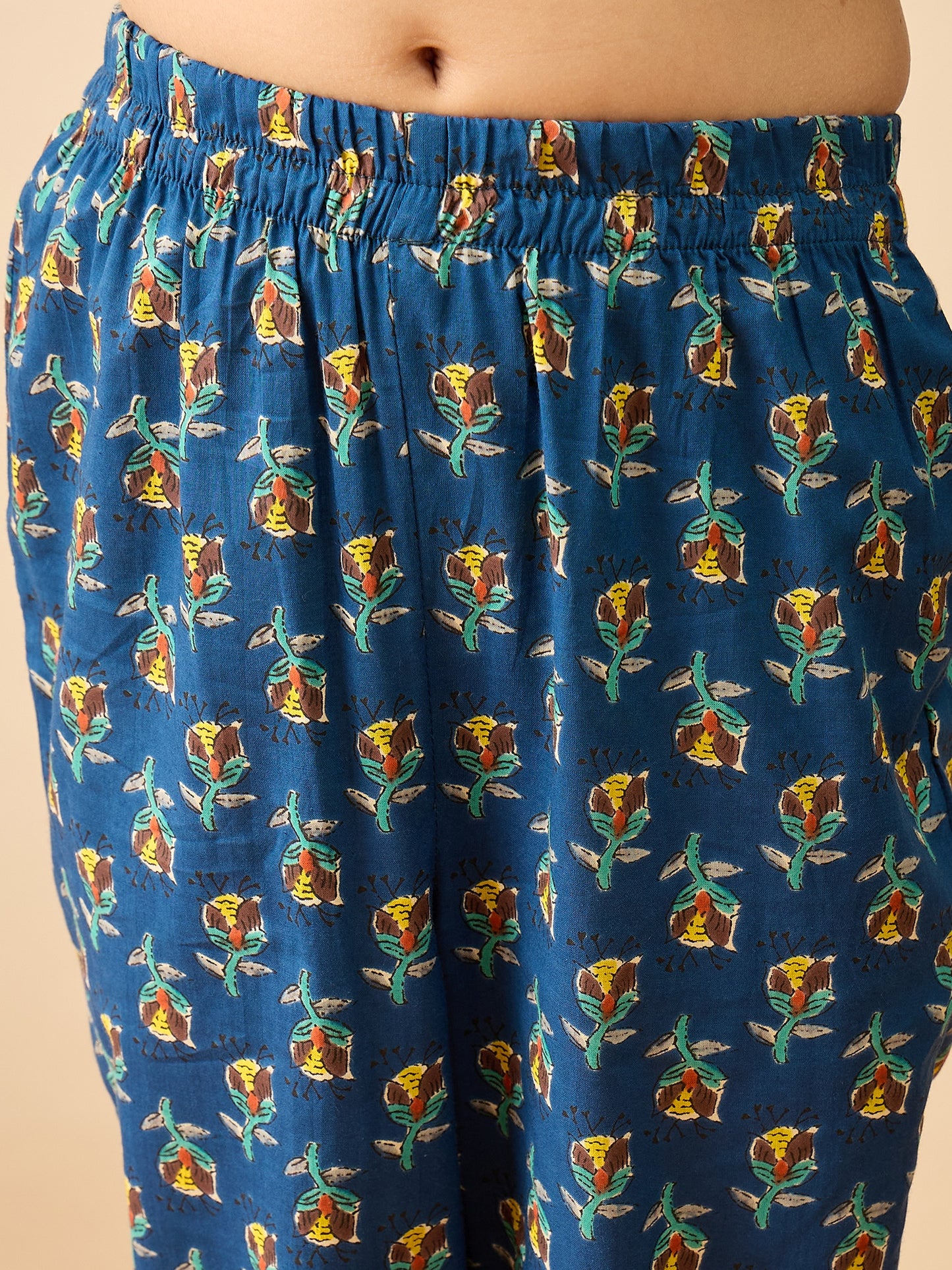 Girls Above Knee Printed Kurti Set - Blue