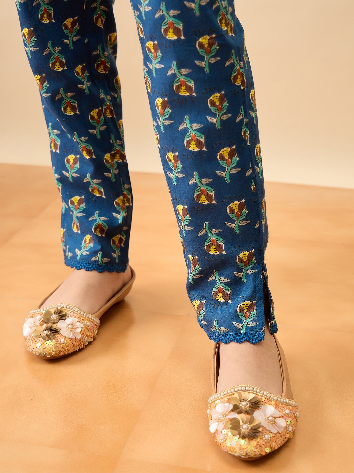Girls Above Knee Printed Kurti Set - Blue
