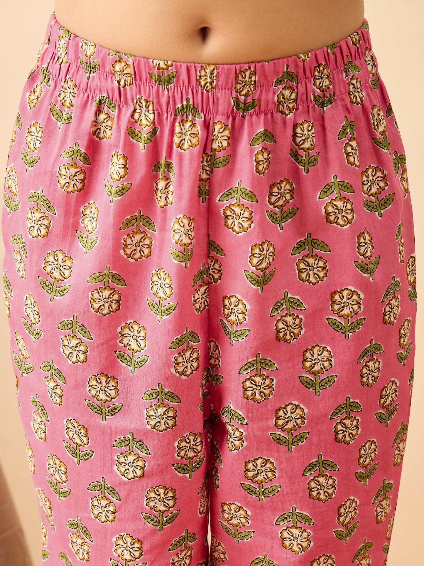 Girls Above Knee Printed Kurti Set - Pink