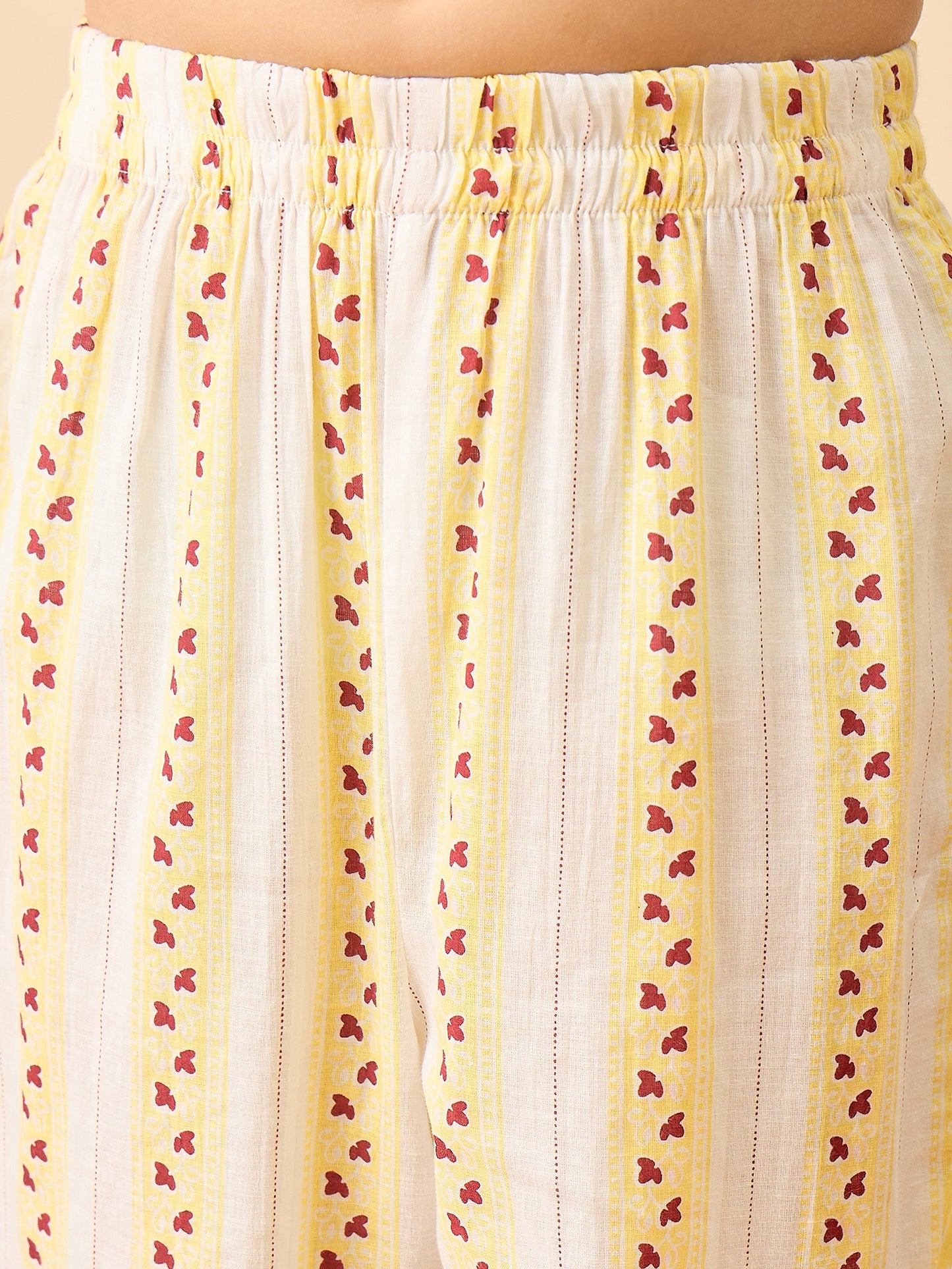 Girls Above Knee Printed Kurti Set - Yellow