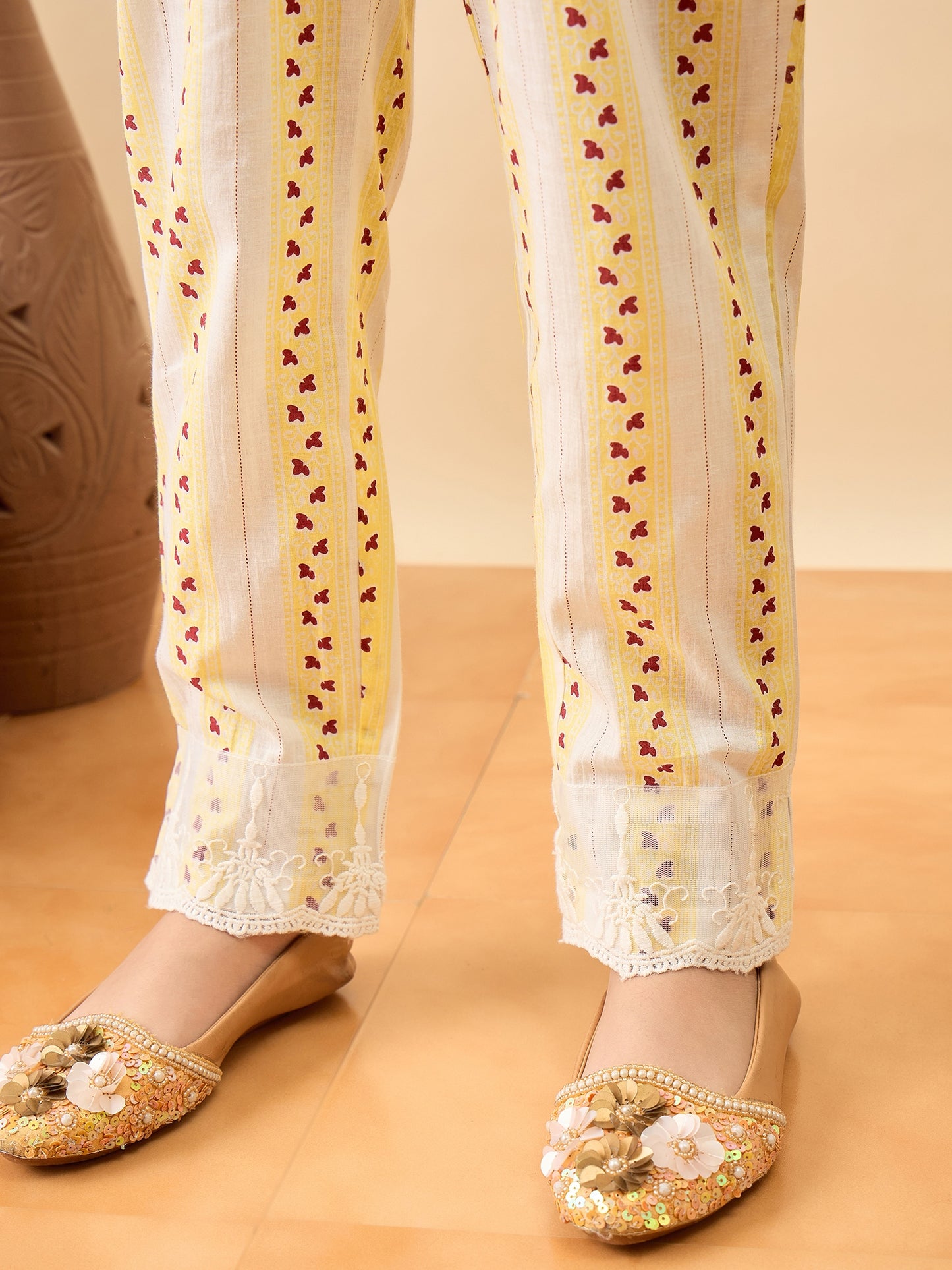 Girls Above Knee Printed Kurti Set - Yellow