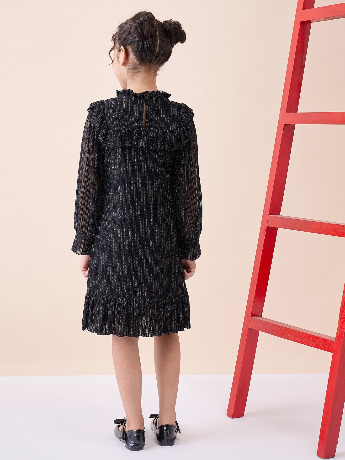 Girls Knee Length Solid Dress - Black