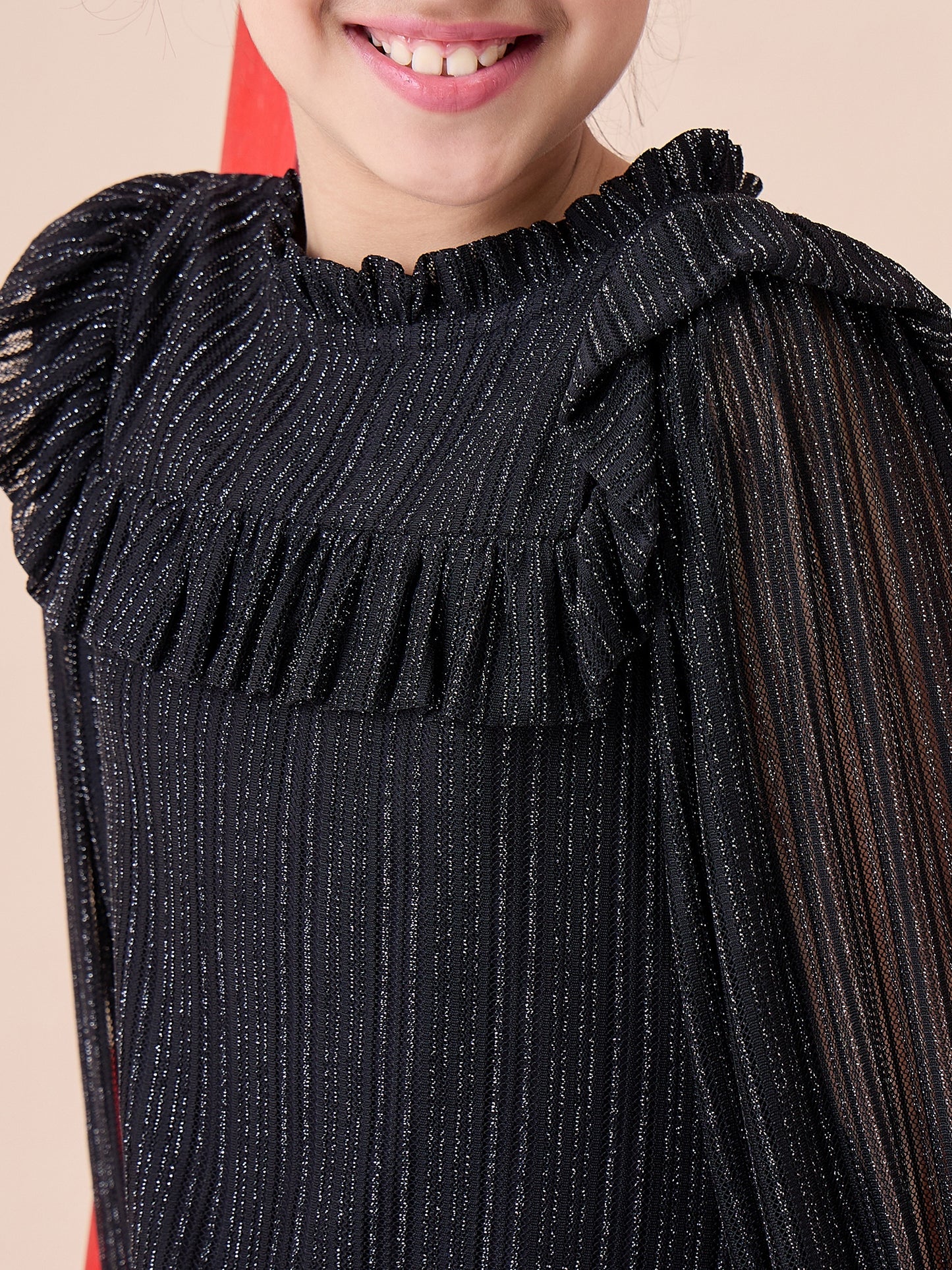 Girls Knee Length Solid Dress - Black