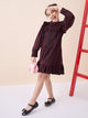 Girls Knee Length Solid Dress - Maroon