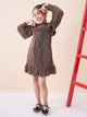 Girls Knee Length Solid Dress - Brown