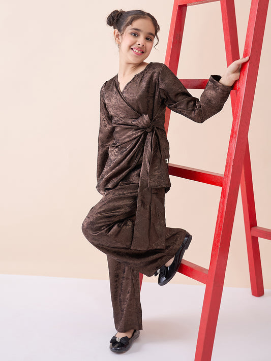 Girls Ankle Length Solid Top With Pants - Copper