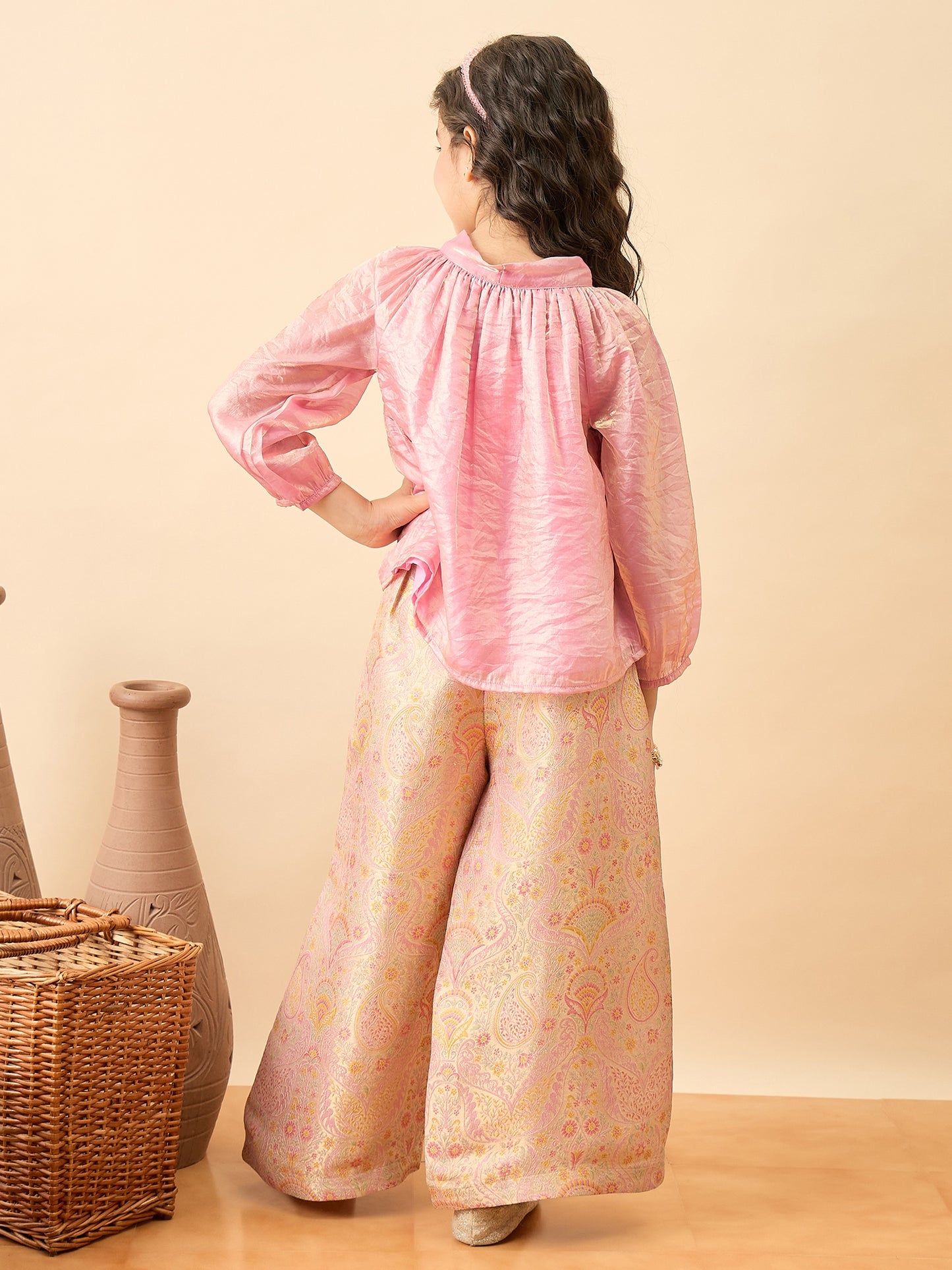 Girls Embroidery Top With Pants - Pink