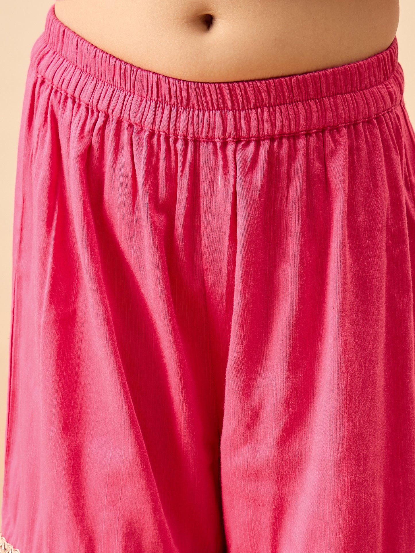 Girls Embroidery Kurti Set - Magenta