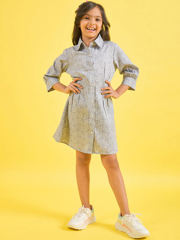 StyloBug Kids-Girls Above Knee Print Dress - Grey
