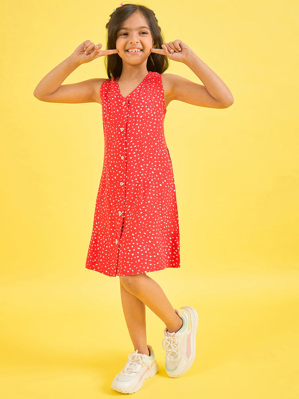 StyloBug Kids-Girls Above Knee Print Dress - Red