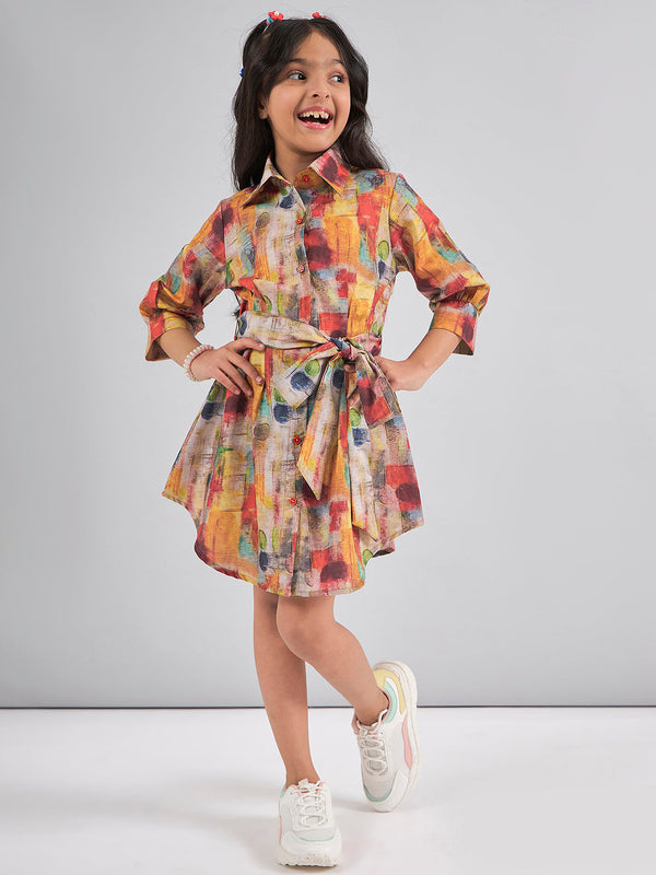 Girls Multi-Color Printed Polyester A-Line Dress