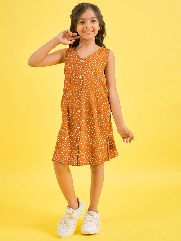 StyloBug Kids-Girls Above Knee Print Dress - Orange