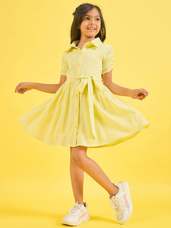 Girls Yellow Solid Polyester Fit and Flare Dress