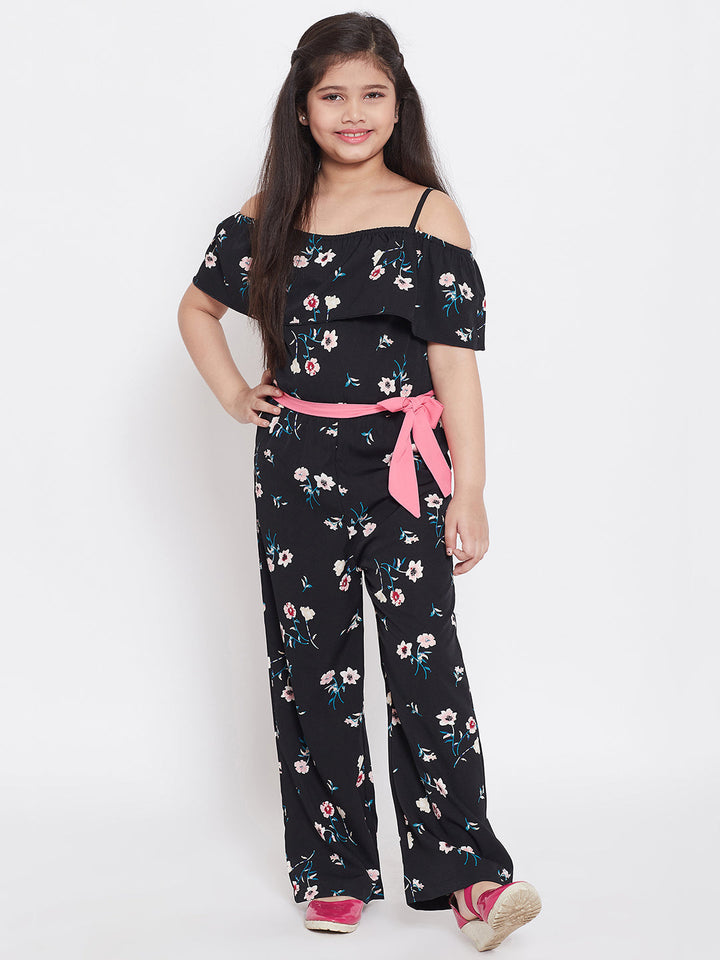 Girl's Black Printed Jumpsuit StyloBug