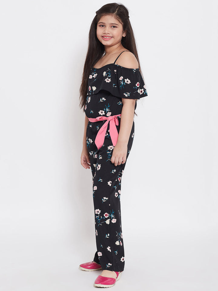 Girl's Black Printed Jumpsuit StyloBug