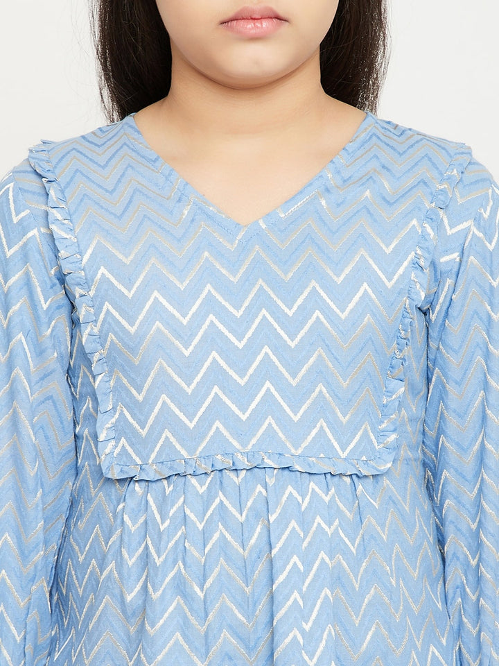 Girl's Blue Embroidery Kurti with Payjama StyloBug