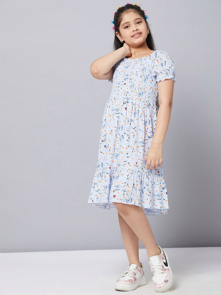 Girl's Blue Printed A Line Dress StyloBug