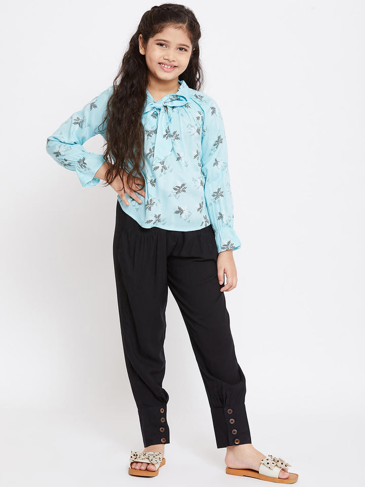 Girl's Blue Printed Top with trousers Pant StyloBug