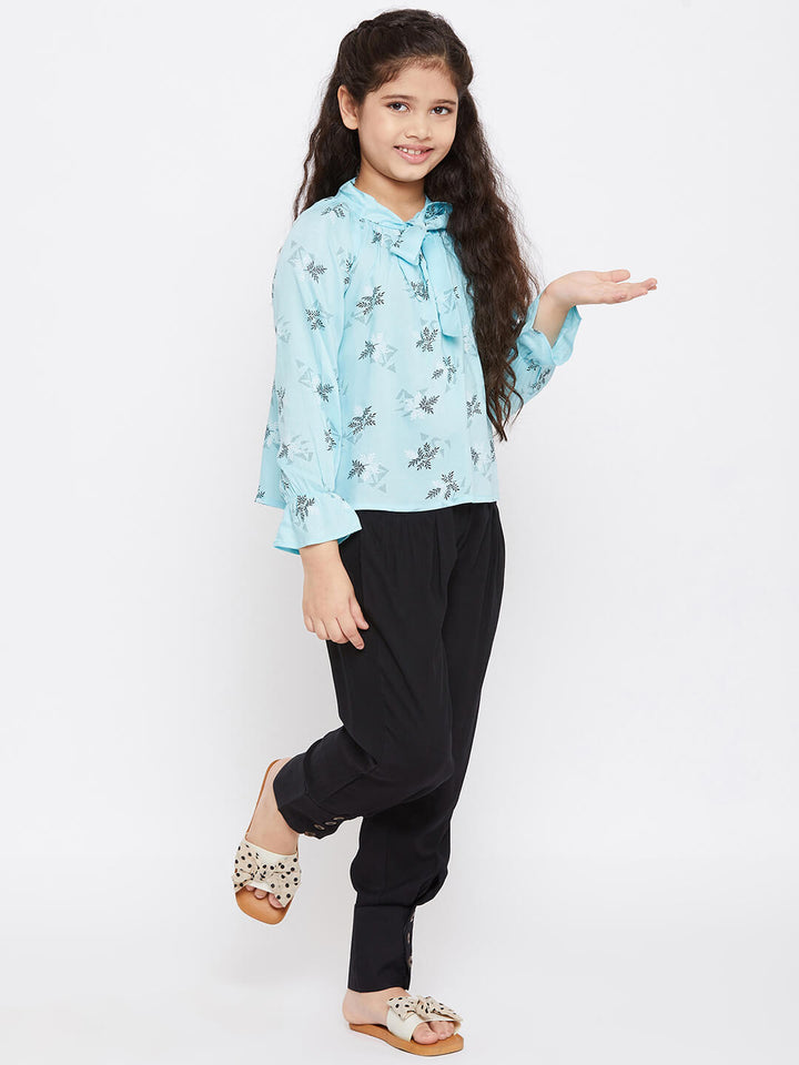 Girl's Blue Printed Top with trousers Pant StyloBug