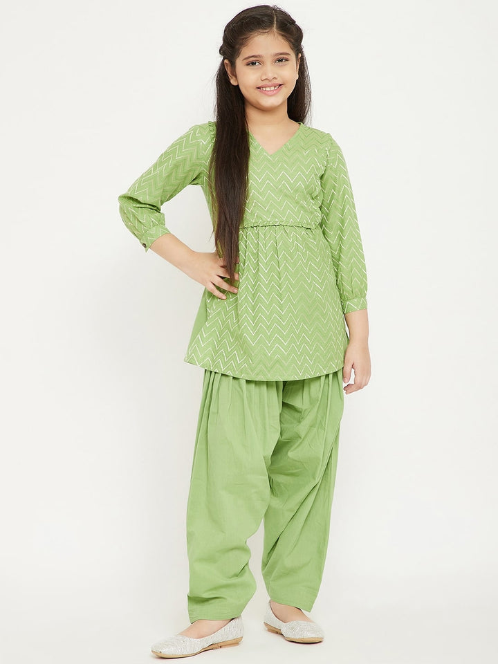 Girl's Green Embroidery Kurti with Payjama StyloBug