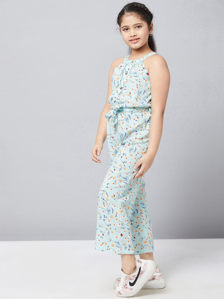 Girl's Green Printed A Line Jumpsuit StyloBug