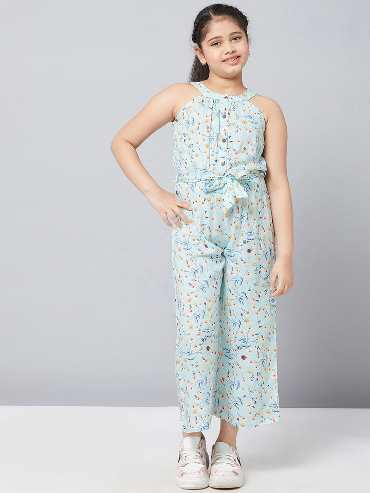 Girl's Green Printed A Line Jumpsuit StyloBug
