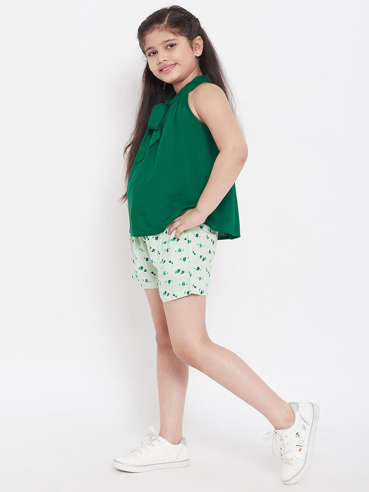 Girl's Green Printed Top with Shorts StyloBug