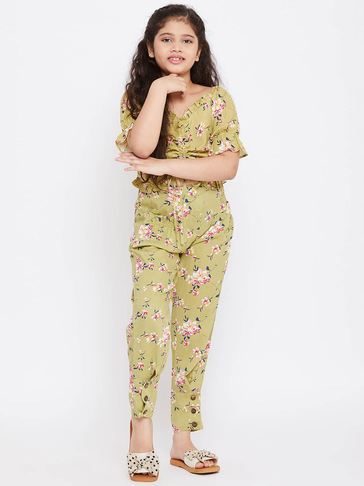 Girl's Green Printed Top with trousers Pant StyloBug