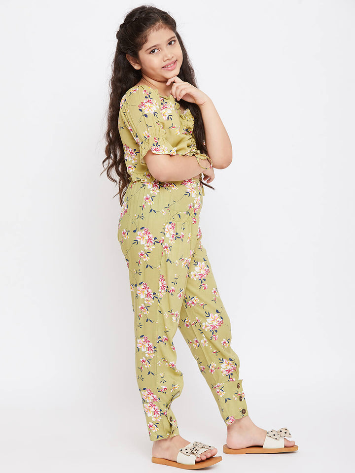 Girl's Green Printed Top with trousers Pant StyloBug