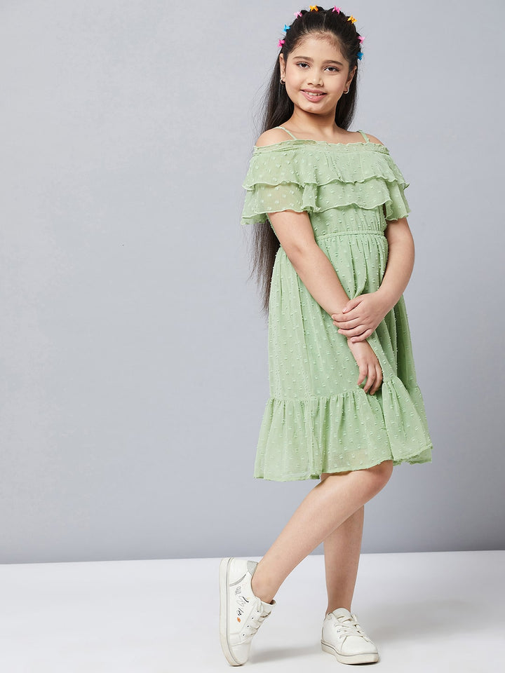Girl's Green Solid A Line Dress StyloBug