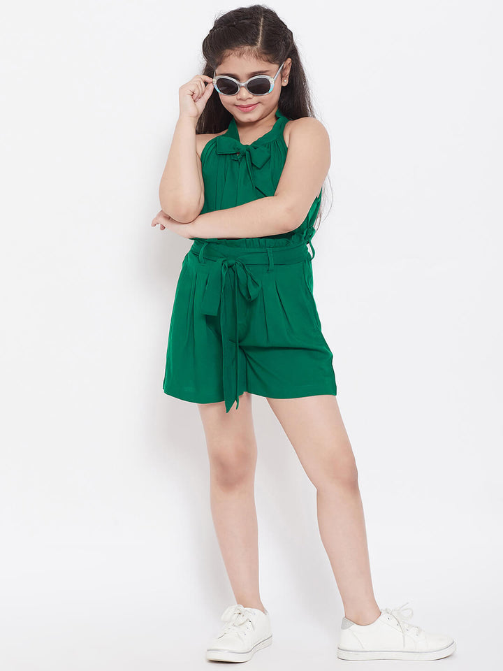 Girl's Green Solid Top with Shorts StyloBug